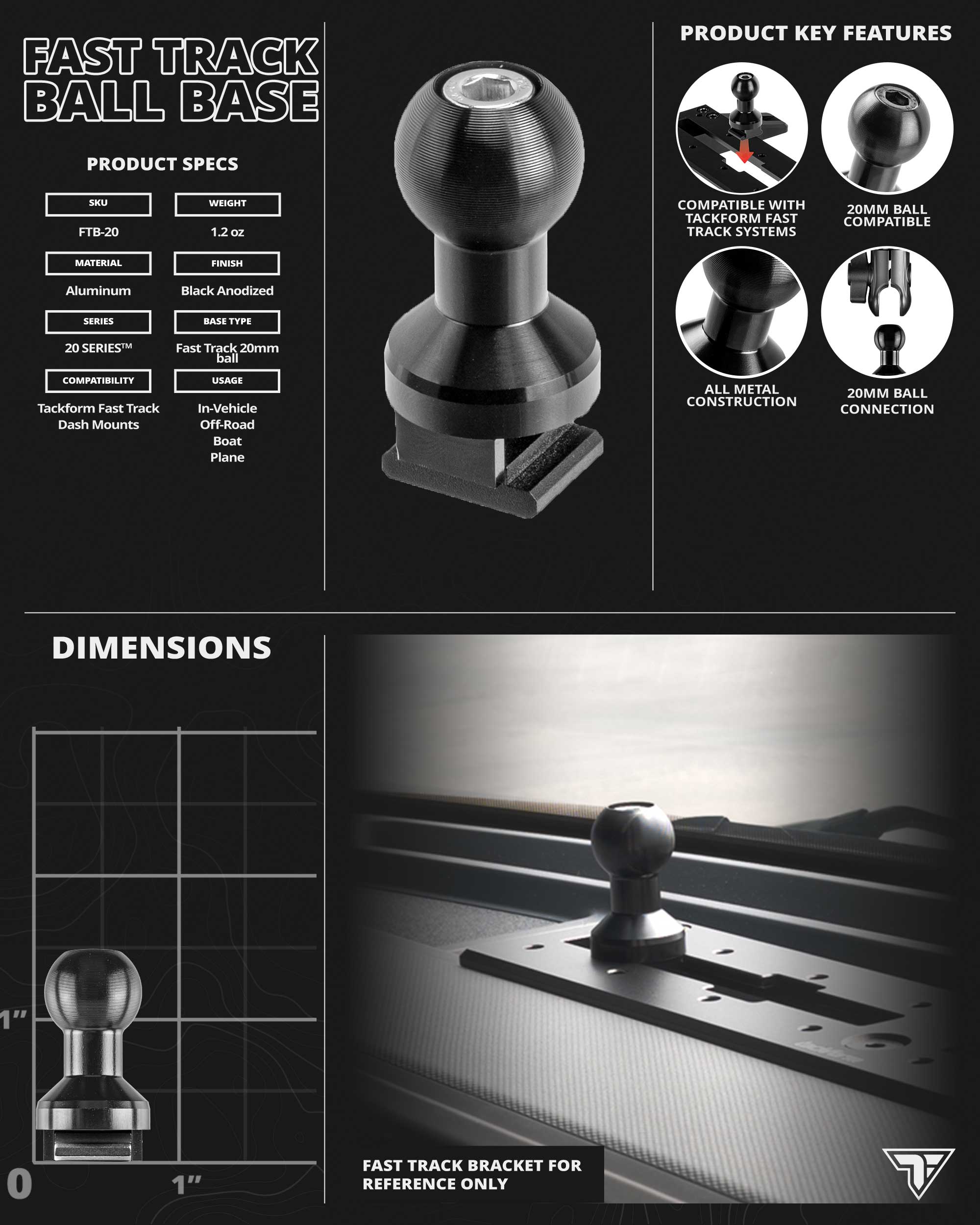 Fast Track™ Base Mount | Furrion/Garmin Adapter - 17mm & 22mm Balls | 5" Aluminum DuraLock Arm