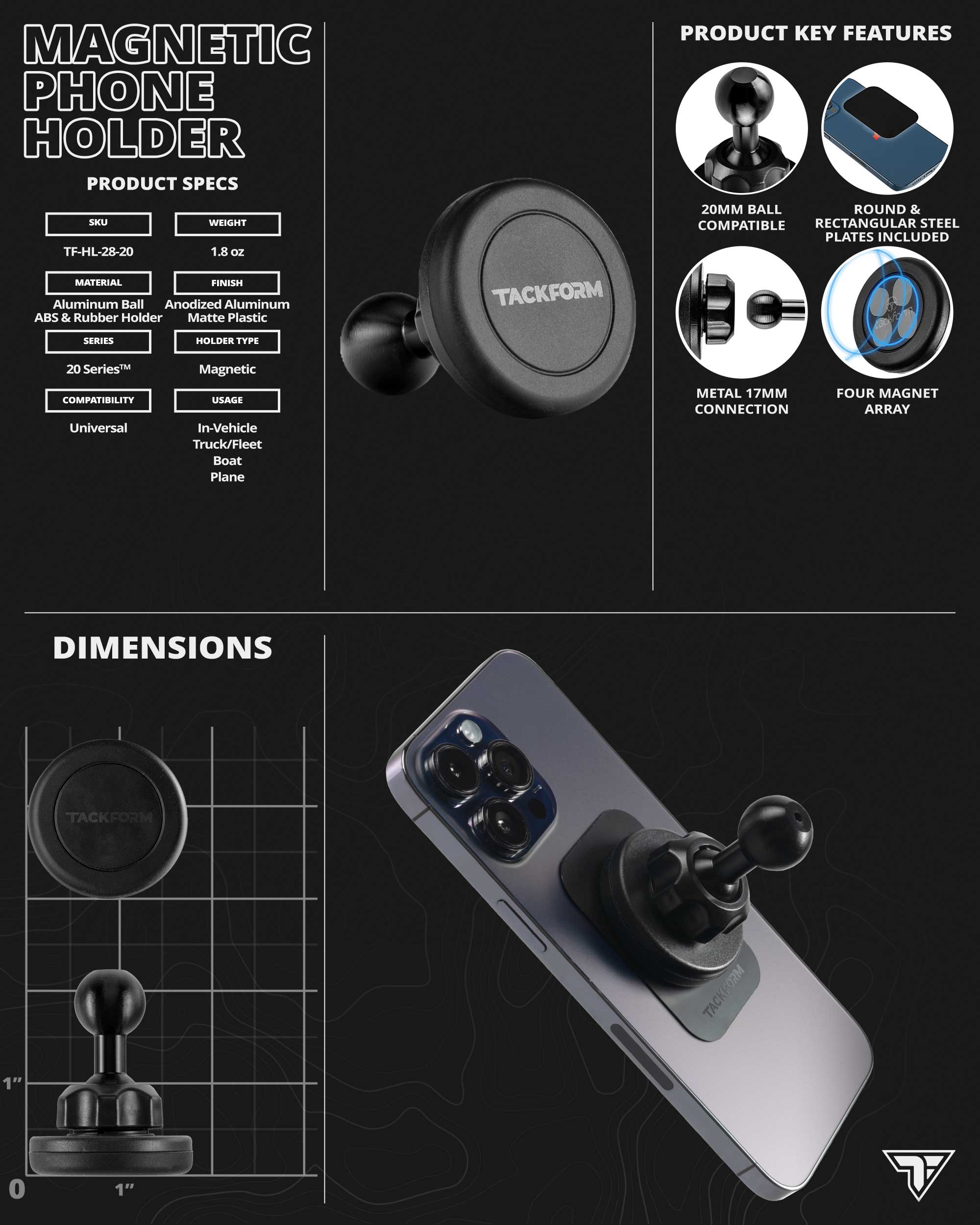 FB11-MG1 - Fast Track Base Mount | 3.5" Arm | Magnetic Phone Holder