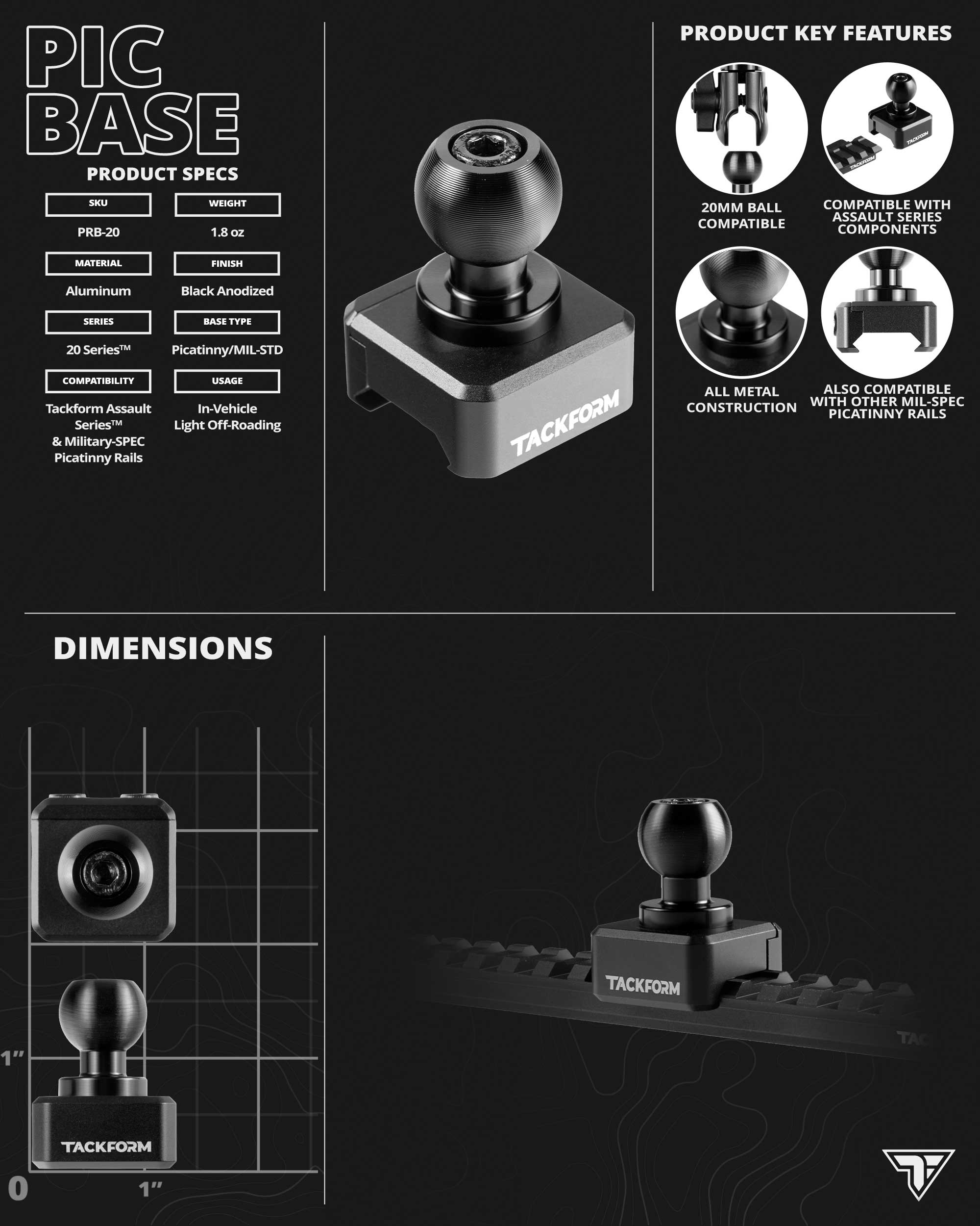 AS15-MG1 - Assault Track Picatinny Mount for 2013-2018 Dodge Ram and 2019 + RAM Classic - Magnetic Phone Mount