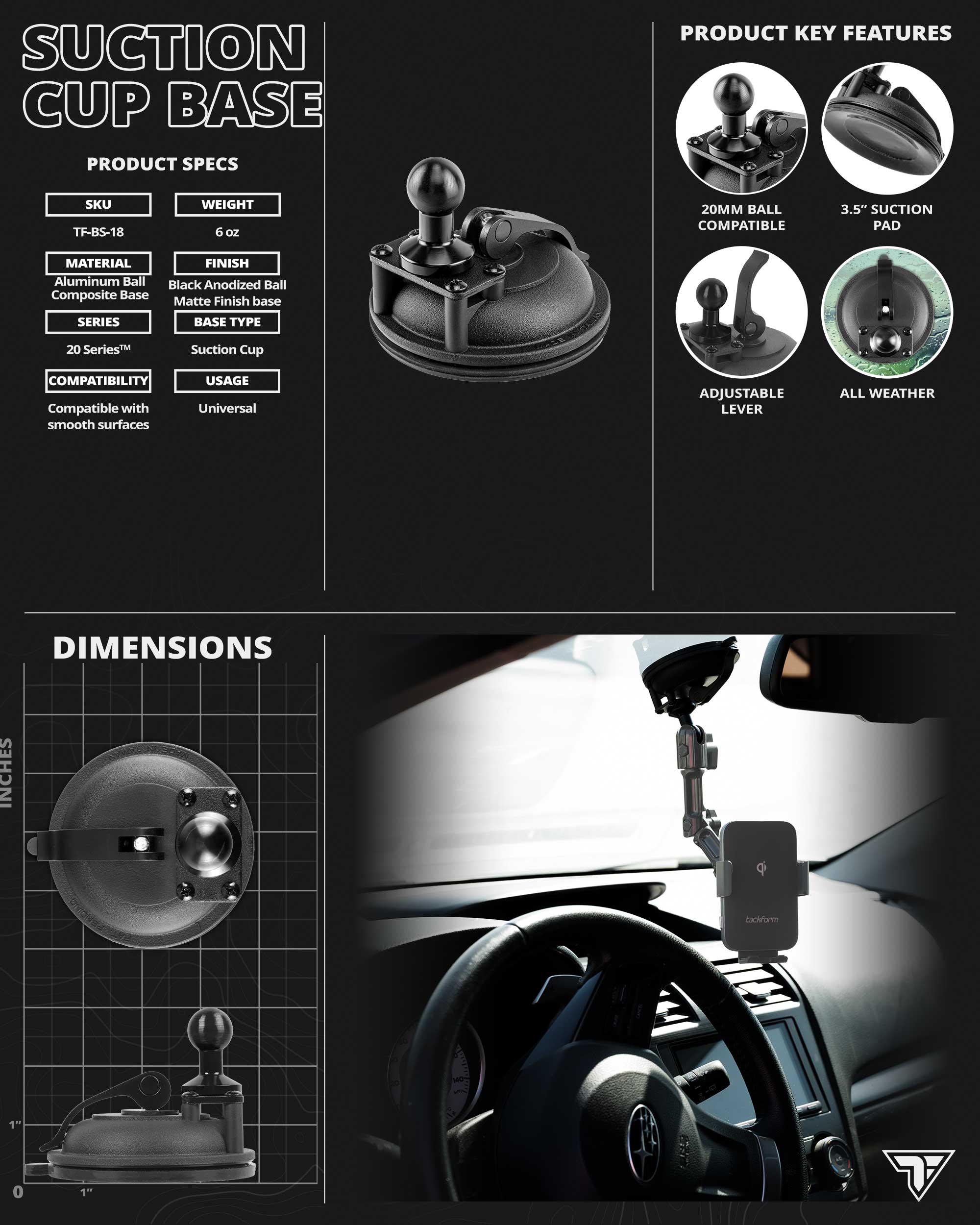 SC01-GAR | Suction Cup Garmin Mount | 4.5" Modular Arm