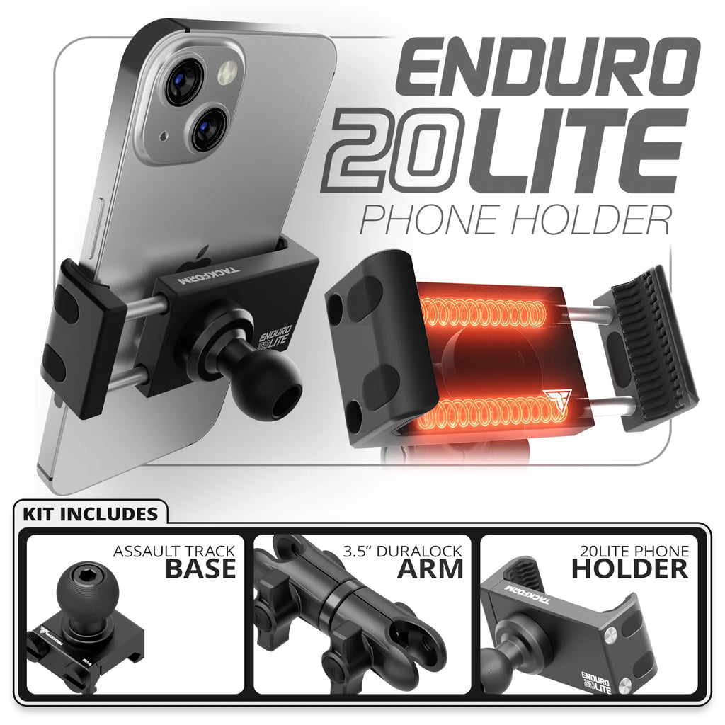 20LITE Phone Holder | TRAXX™ - Assault Track Picatinny Base | 3.5" DuraLock Arm