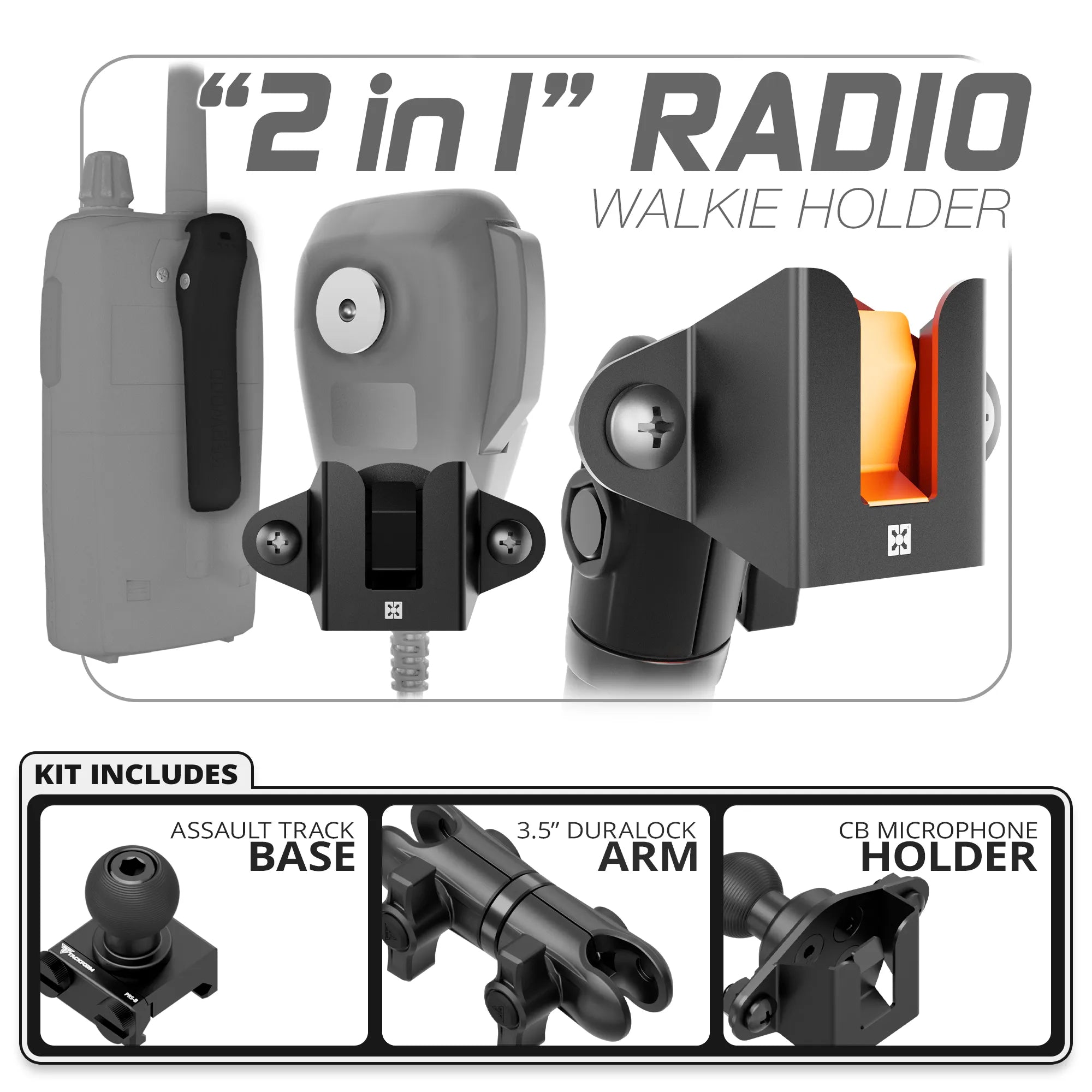 CB Radio/Microphone Holder | TRAXX™ - Assault Track Base | 3.5" DuraLock Arm