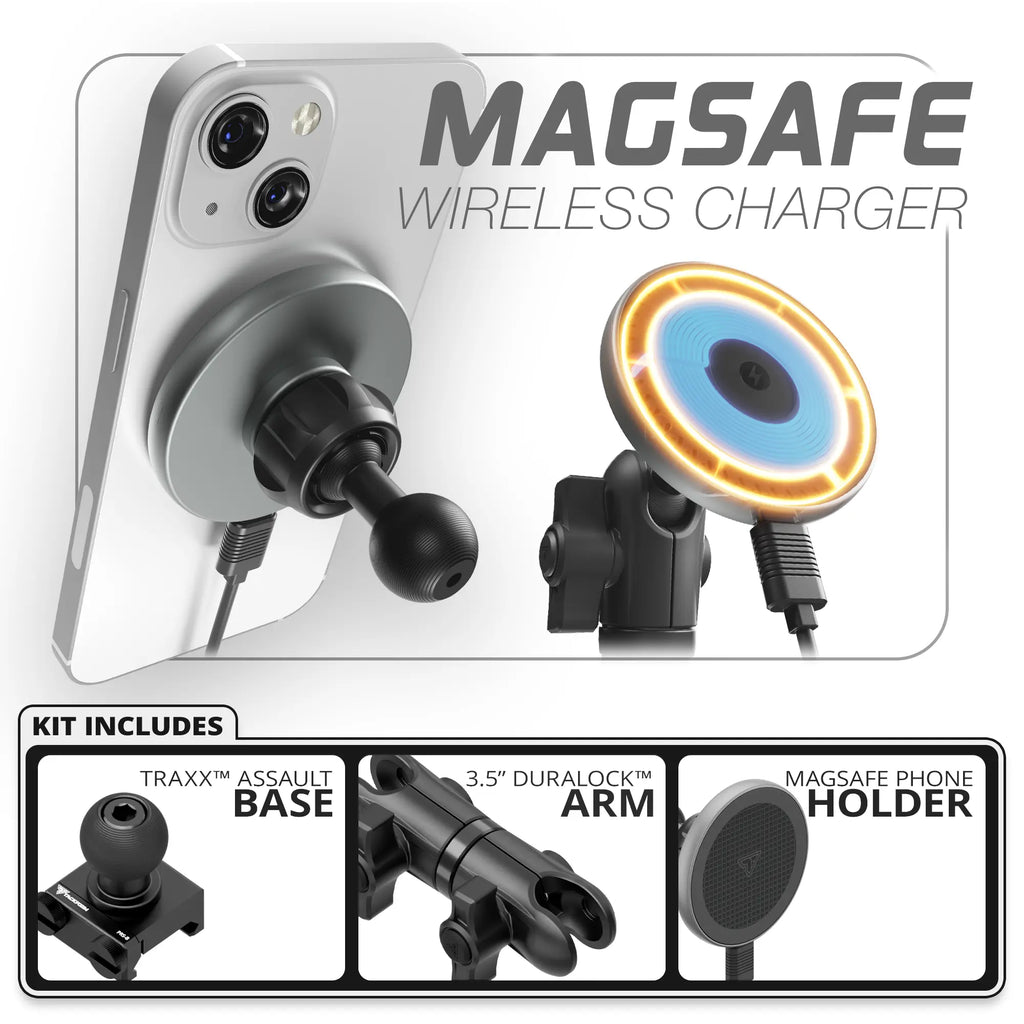MagSafe Charging Phone Holder | TRAXX™ - Assault Track Picatinny Base | 3.5" DuraLock Arm