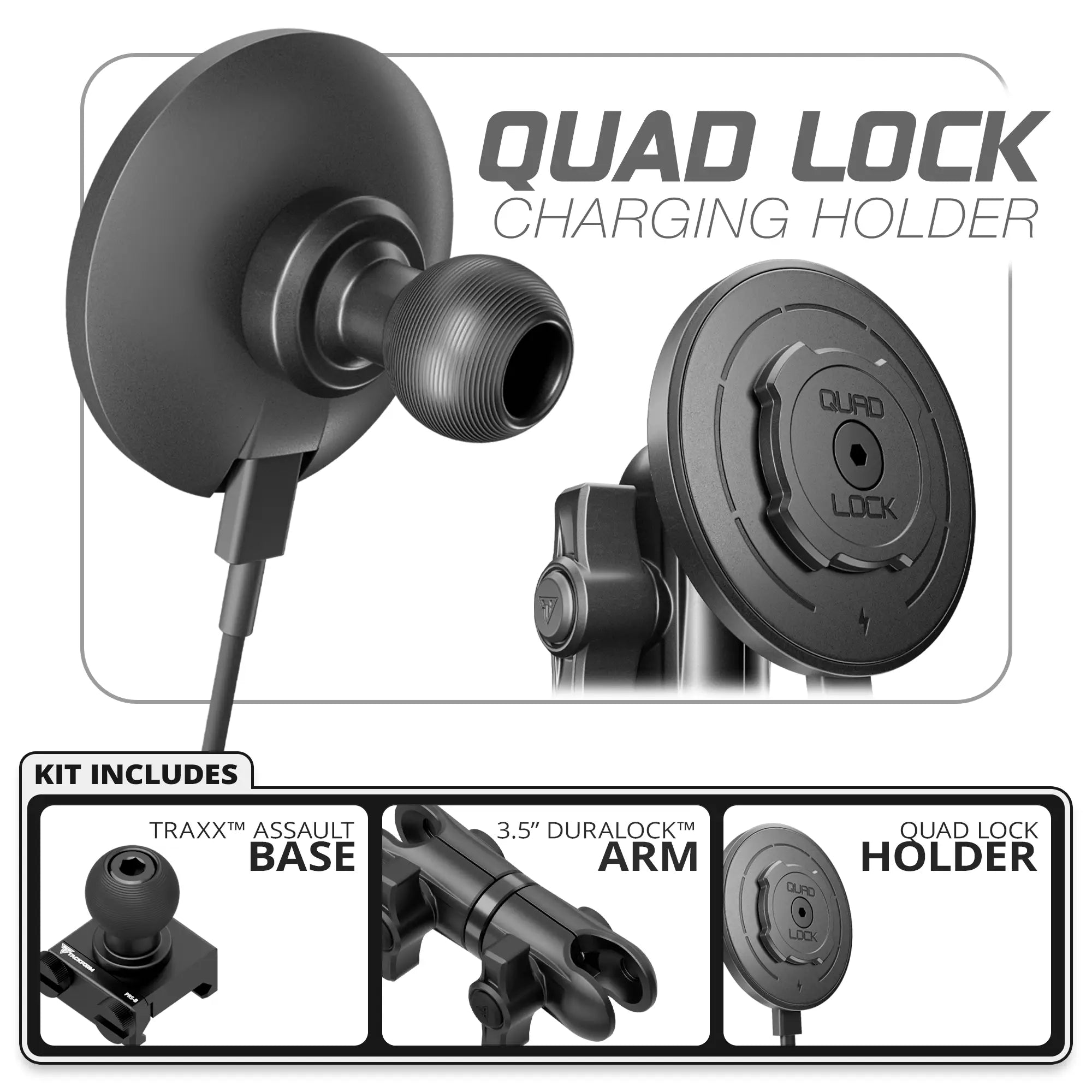 Quad Lock MAG™ Wireless Charging Phone Holder | TRAXX™ - Assault Track Base | 3.5" DuraLock Arm