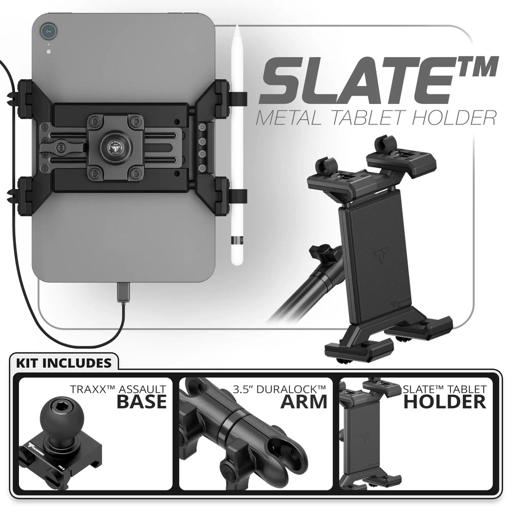 Metal Tablet Holder | TRAXX™ - Assault Track Picatinny Base | 3.5" DuraLock Arm