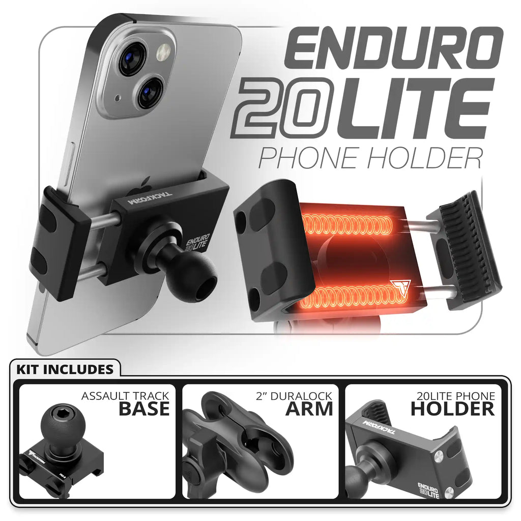 20LITE Phone Holder | TRAXX™ - Assault Track Picatinny Base | 2" DuraLock Arm