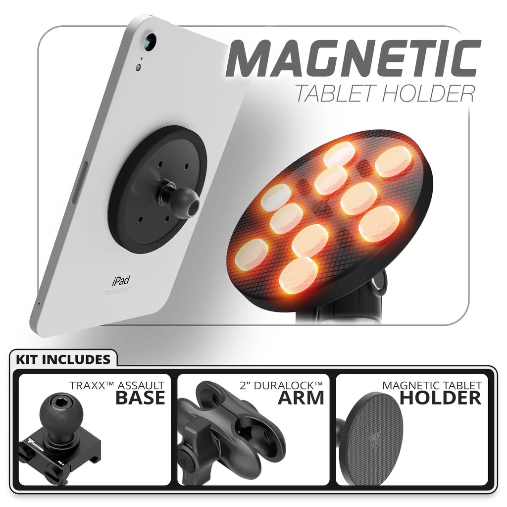 Magnetic Tablet Holder | TRAXX™ - Assault Track Picatinny Base | 2" DuraLock™ Arm