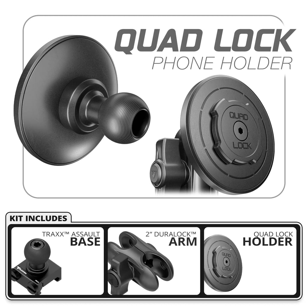 Quad Lock MAG™ Phone Holder | TRAXX™ - Assault Track Picatinny Base | 2" DuraLock Arm