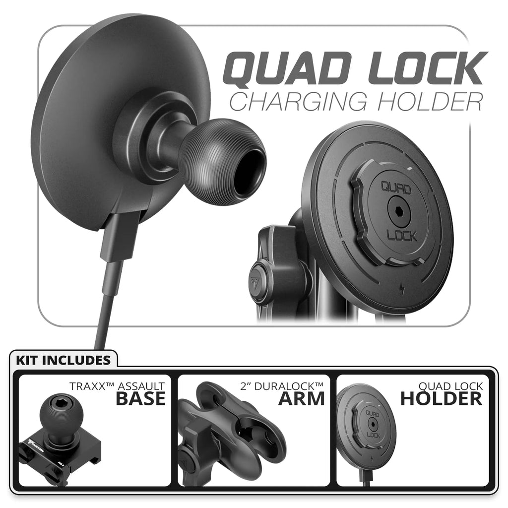 Quad Lock MAG™ Wireless Charging Phone Holder | TRAXX™ - Assault Track Picatinny Base | 2" DuraLock Arm