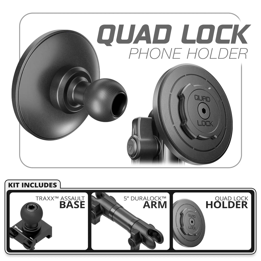 Quad Lock MAG™ Phone Holder | TRAXX™ - Assault Track Picatinny Base | 5" DuraLock Arm