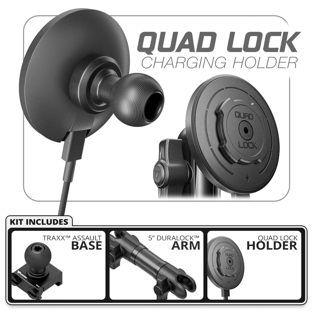 Quad Lock MAG™ Wireless Charging Phone Holder | TRAXX™ - Assault Track Picatinny Base | 5" DuraLock Arm