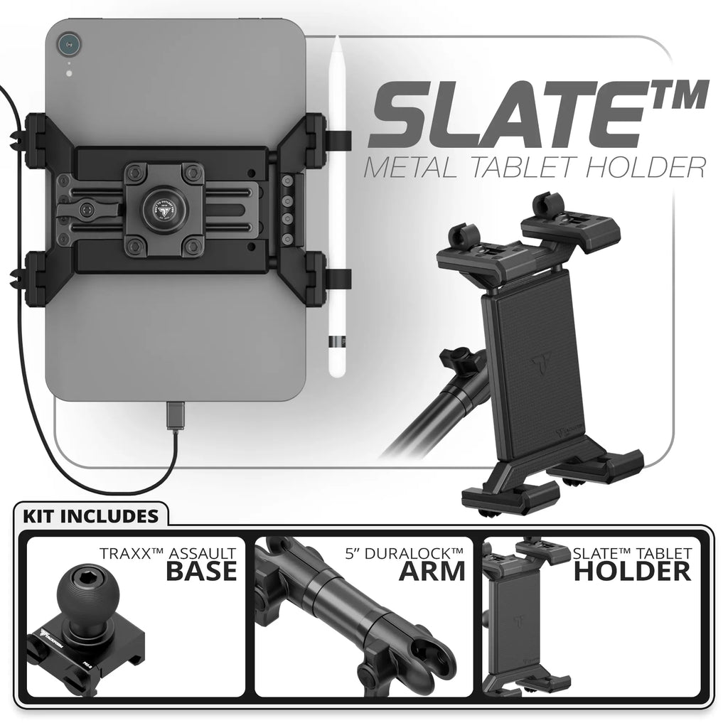 Metal Tablet Holder | TRAXX™ - Assault Track Picatinny Base | 5" DuraLock Arm