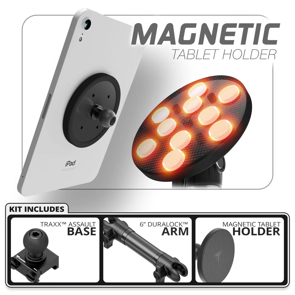 Magnetic Tablet Holder | TRAXX™ - Assault Track Picatinny Base | 6" DuraLock™ Arm
