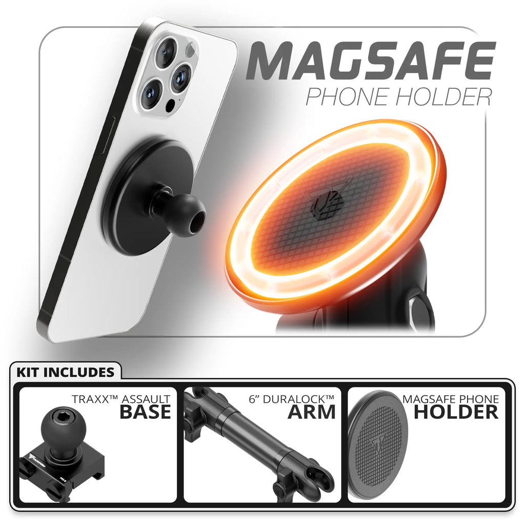 MagSafe Phone Holder | TRAXX™ - Assault Track Picatinny Base | 6" DuraLock Arm