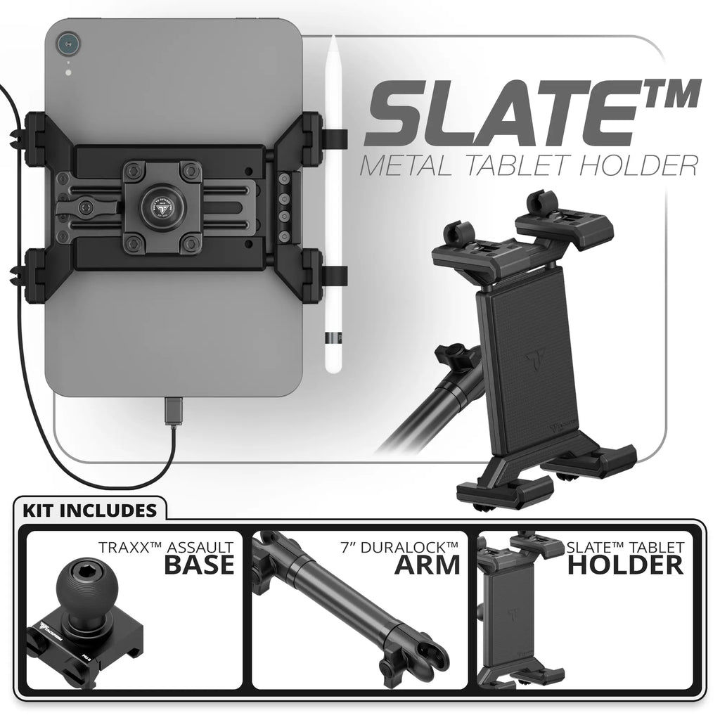 Metal Tablet Holder | TRAXX™ - Assault Track Picatinny Base | 7" DuraLock Arm