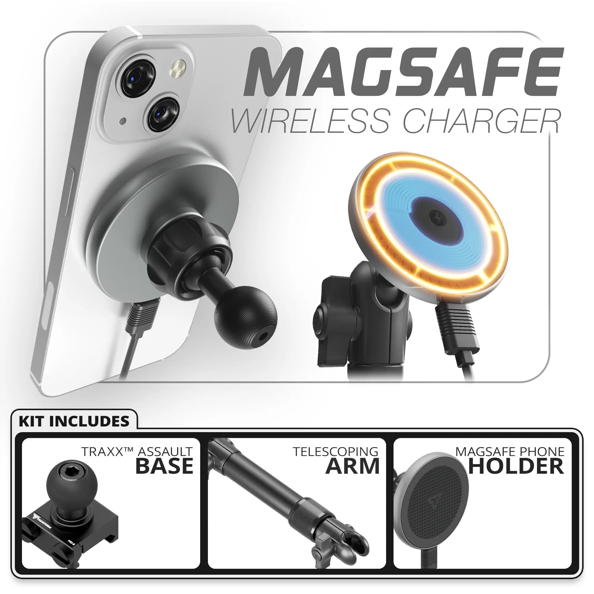 MagSafe Charging Phone Holder | TRAXX™ - Assault Track Base | 7.5"-9.25" Telescoping Arm