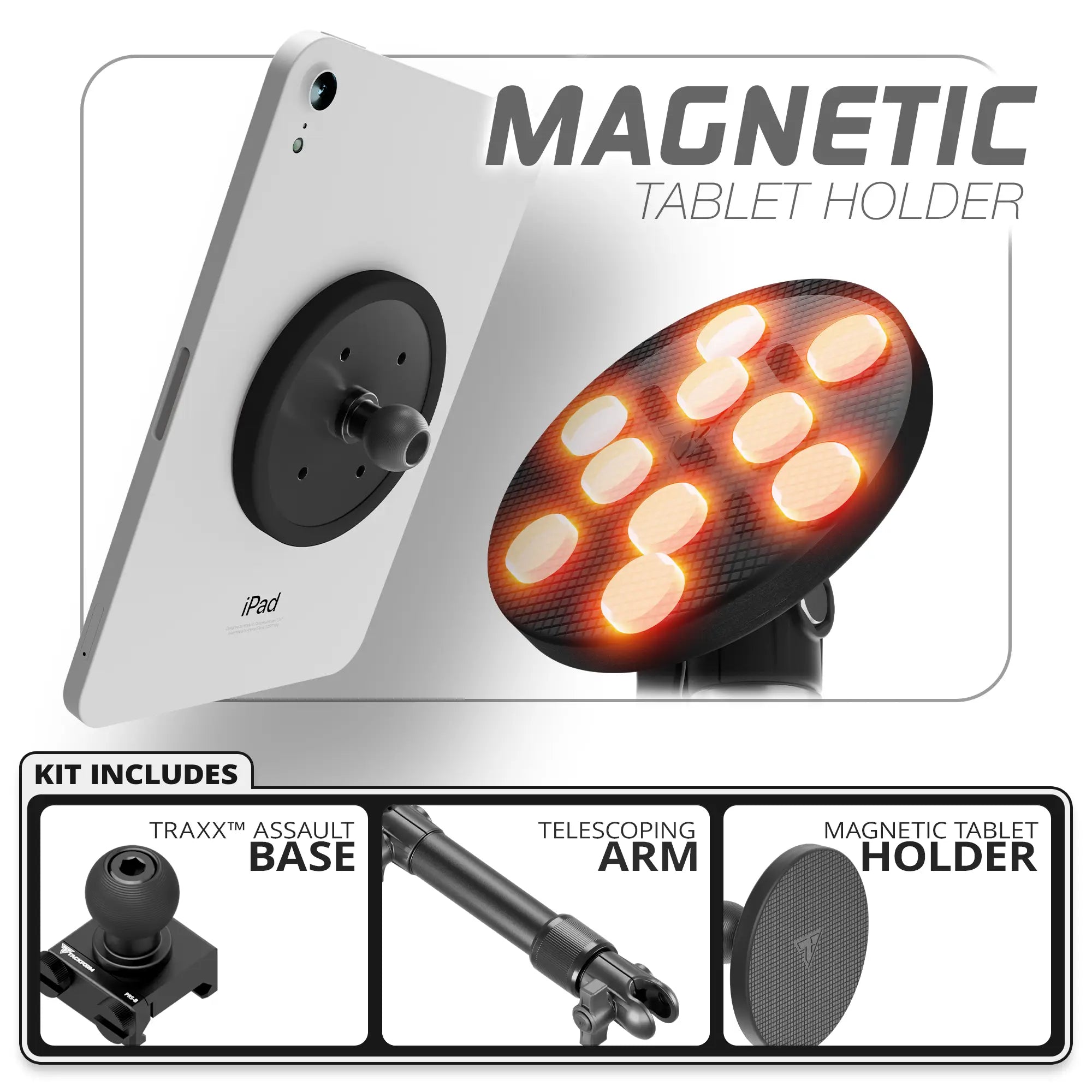 Magnetic Tablet Holder | TRAXX™ - Assault Track Base | 7.5" - 9.25" Telescoping Arm