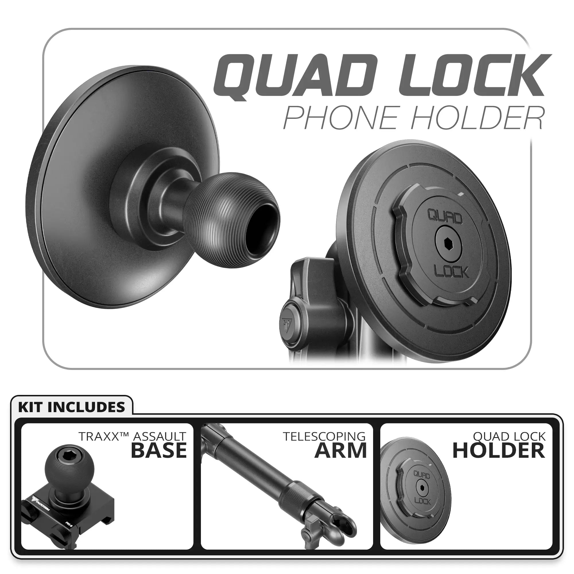Quad Lock MAG™ Phone Holder | TRAXX™ - Assault Track Base | 7.5"-9.25" Telescoping Arm