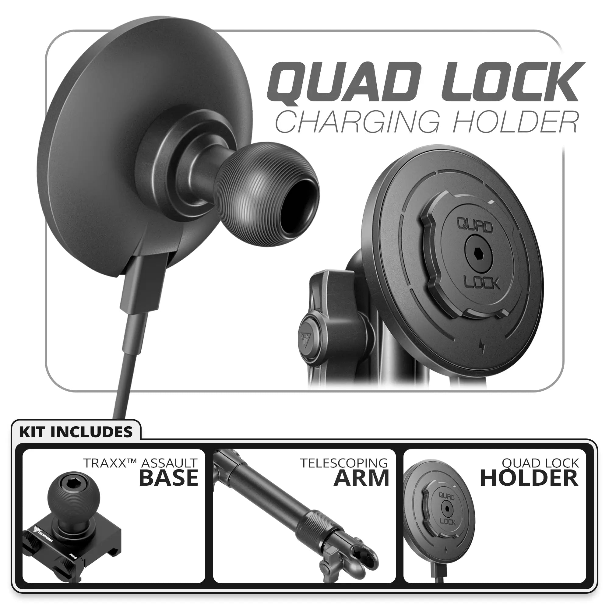 Quad Lock MAG™ Wireless Charging Phone Holder | TRAXX™ - Assault Track Base | 7.5"-9.25" Telescoping Arm