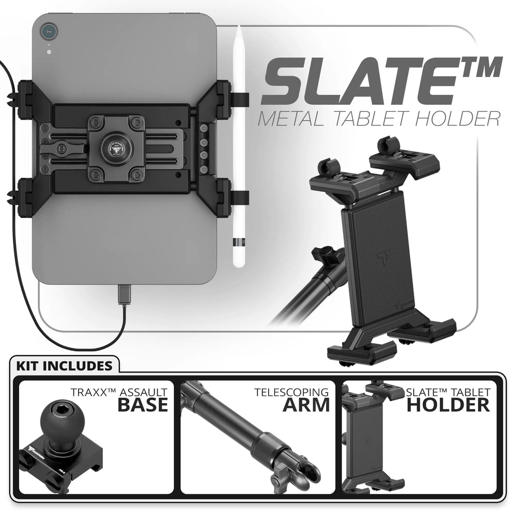 Metal Tablet Holder | TRAXX™ - Assault Track Base | 7.5"-9.25" Telescoping Arm