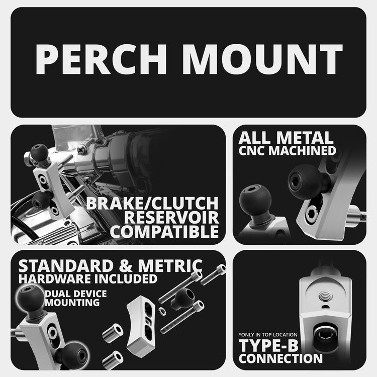 Chrome Motorcycle AMPS Mount | Dual 20mm Ball - Perch / Brake / Clutch Reservoir Mount | 3.5" DuraLock™ Arm