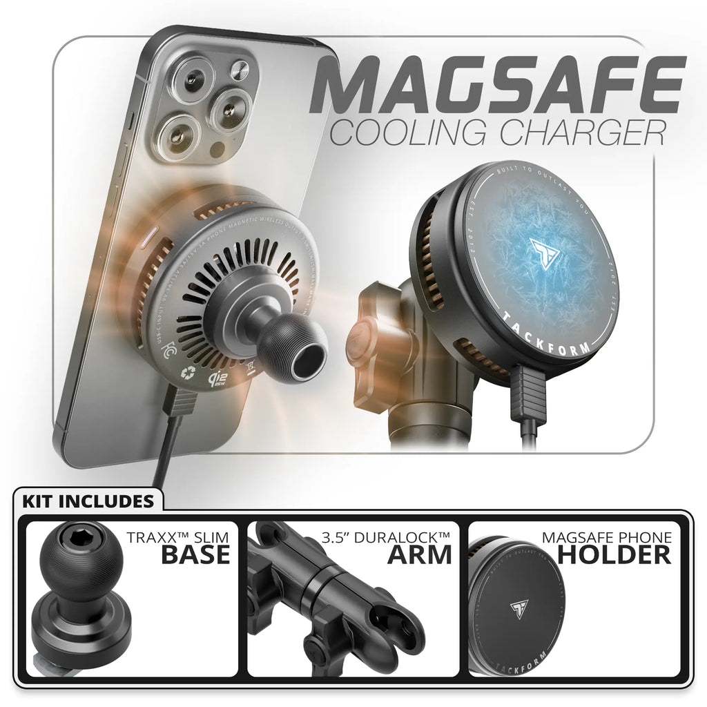 MagSafe Charging & Cooling Phone Holder | TRAXX™ - Slim Track Base | 3.5" DuraLock Arm