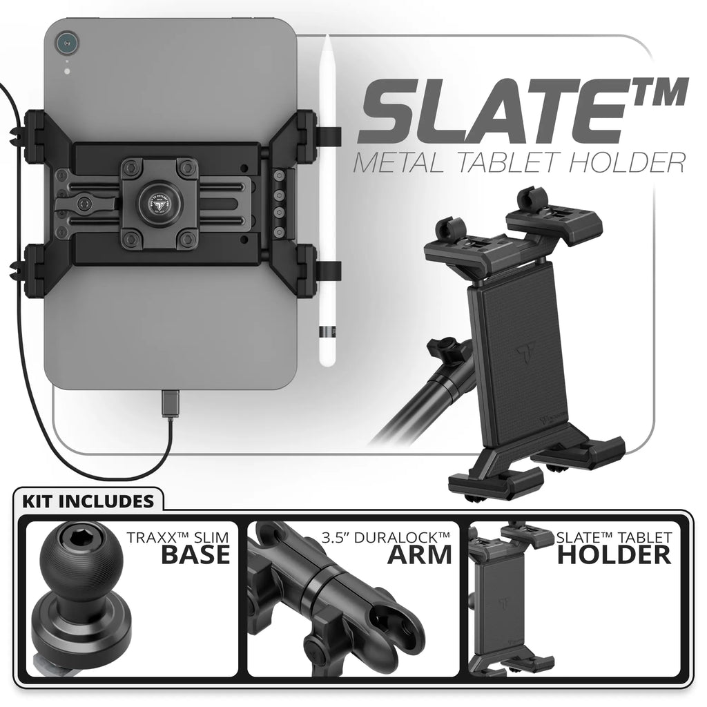 Metal Tablet Holder | TRAXX™ - Slim Track Base | 3.5" DuraLock Arm