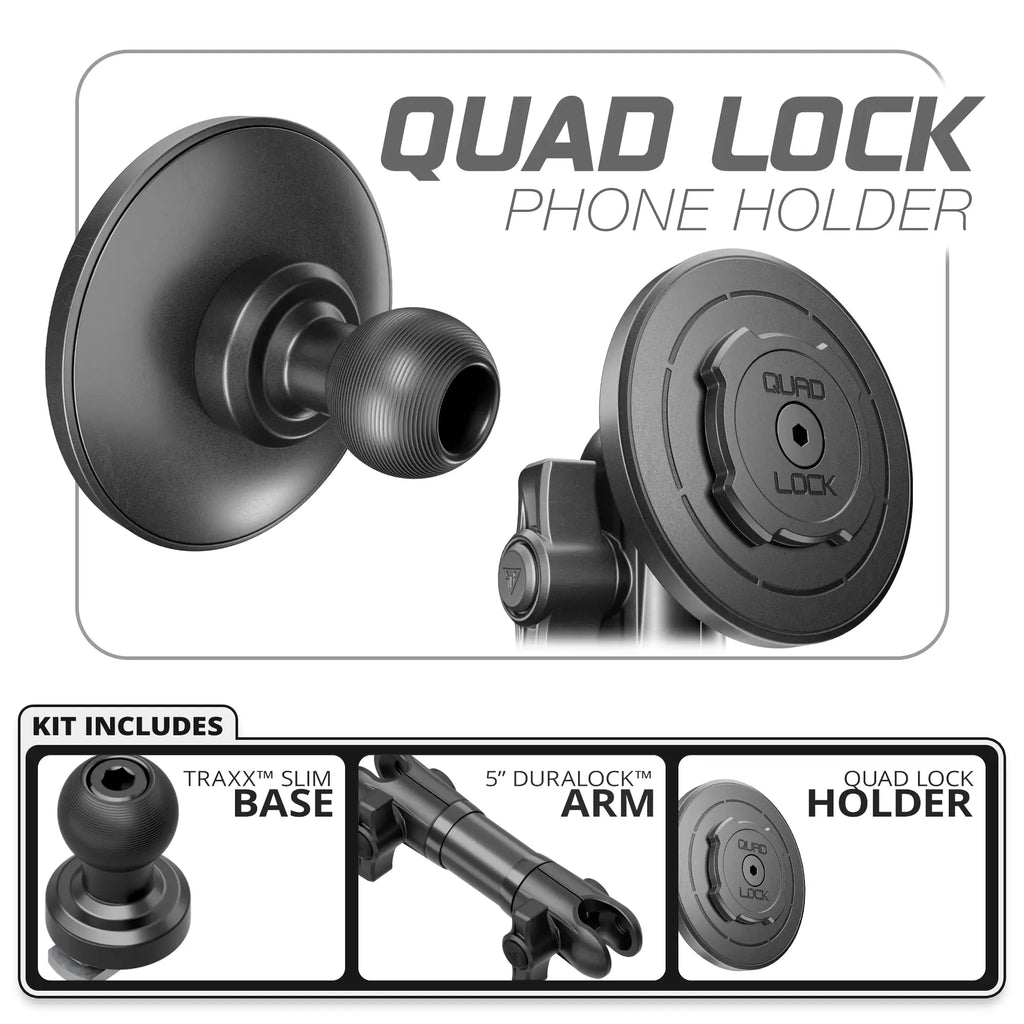 Quad Lock MAG™ Phone Holder | TRAXX™ - Slim Track Base | 5" DuraLock Arm