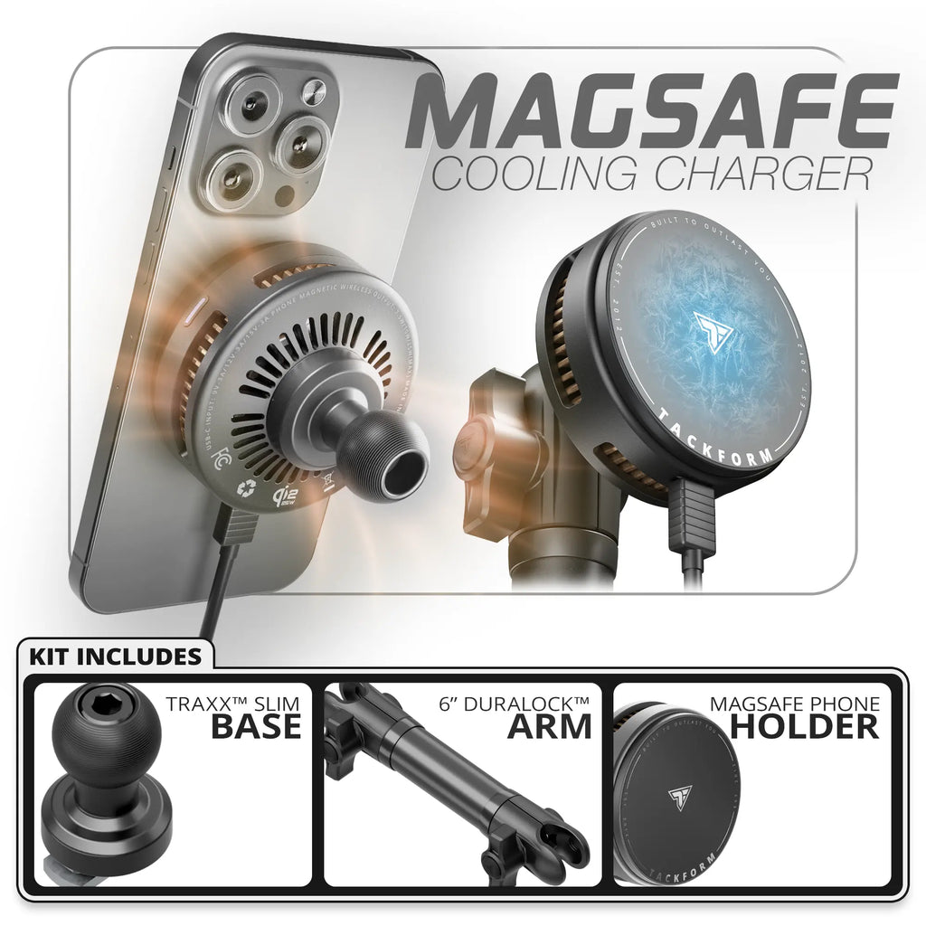 MagSafe Charging & Cooling Phone Holder  | TRAXX™ - Slim Track Base | 6" DuraLock Arm