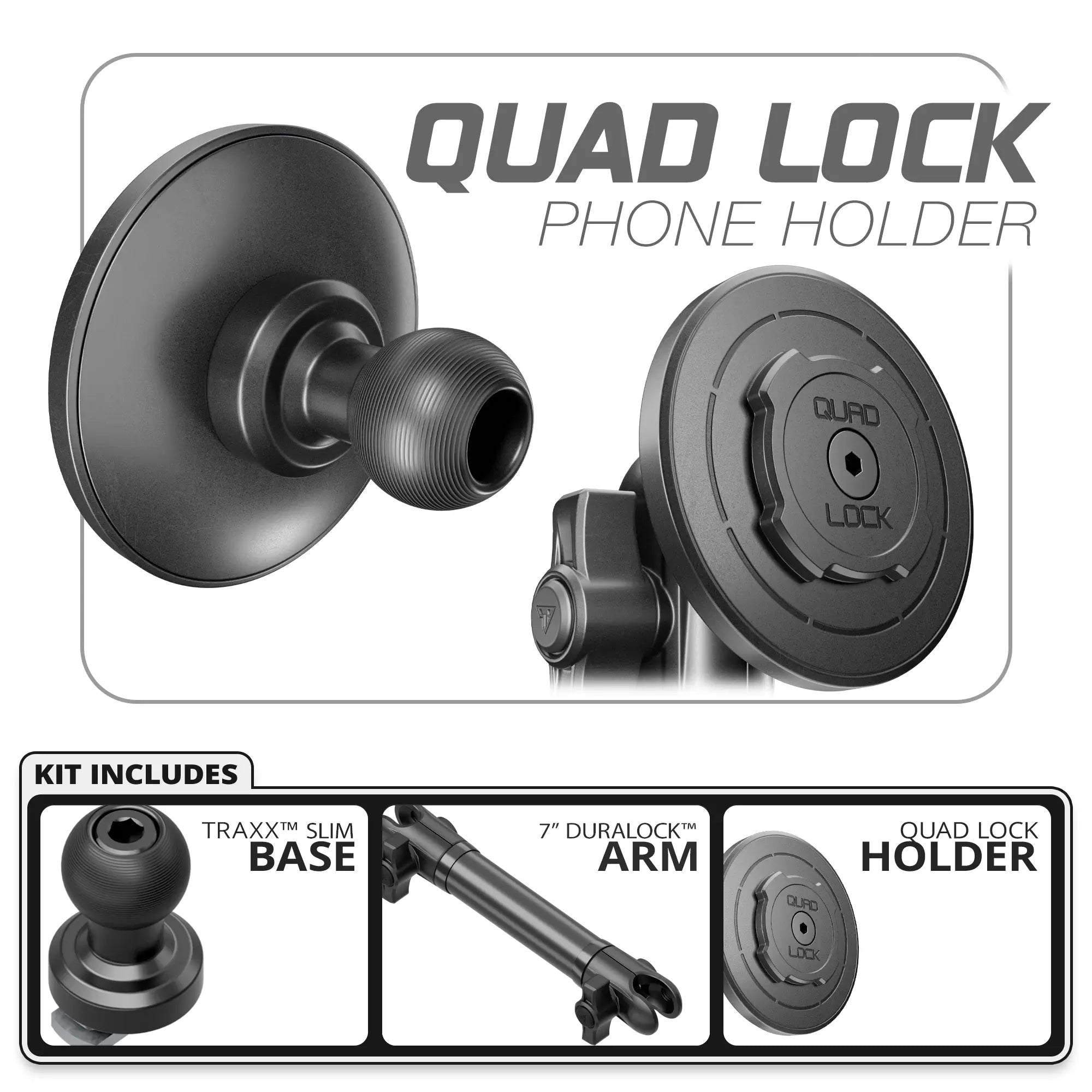 Quad Lock MAG™ Phone Holder | TRAXX™ - Slim Track Base | 7" DuraLock Arm