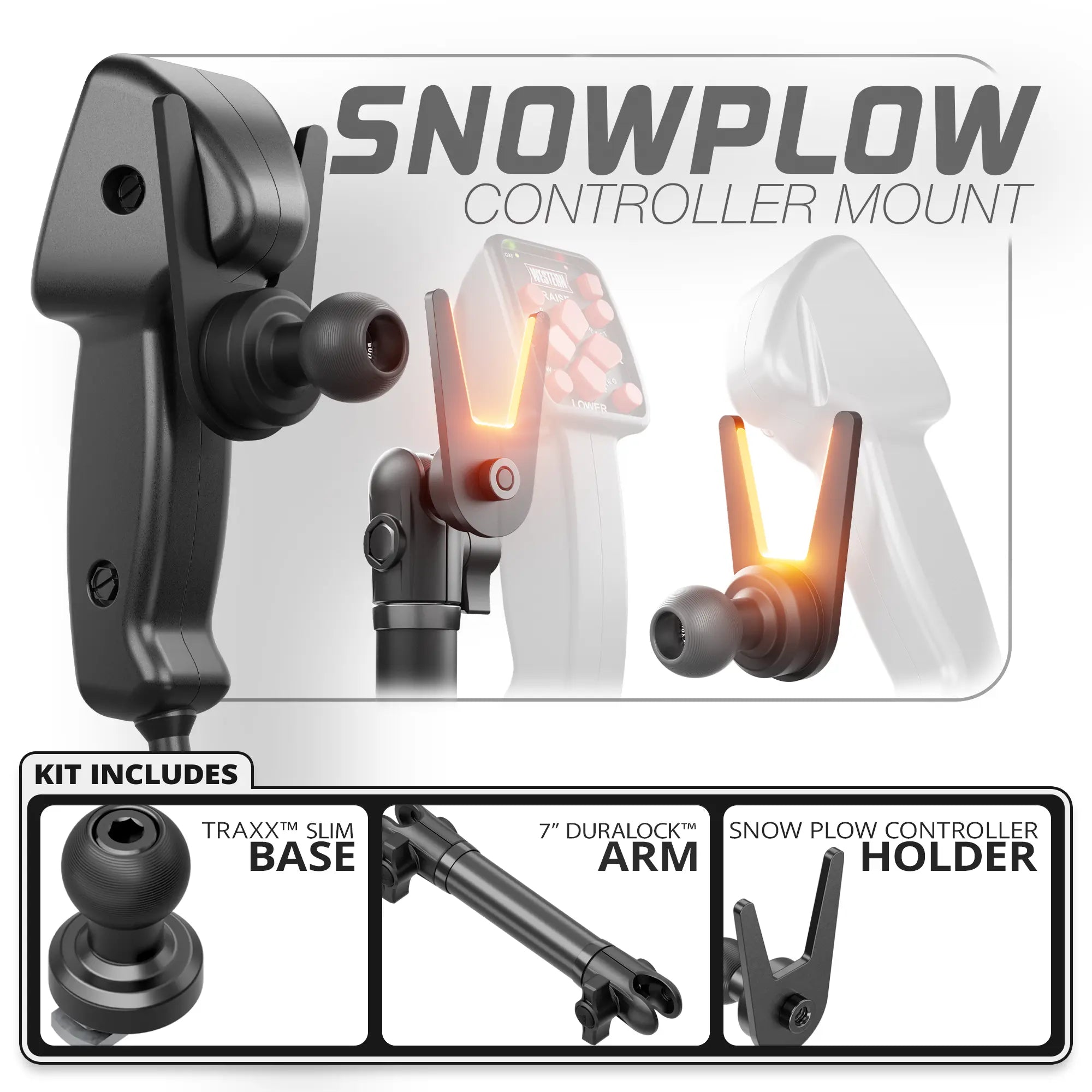 Snow Plow Controller Holder | TRAXX™ - Slim Track Base | 7" DuraLock Arm