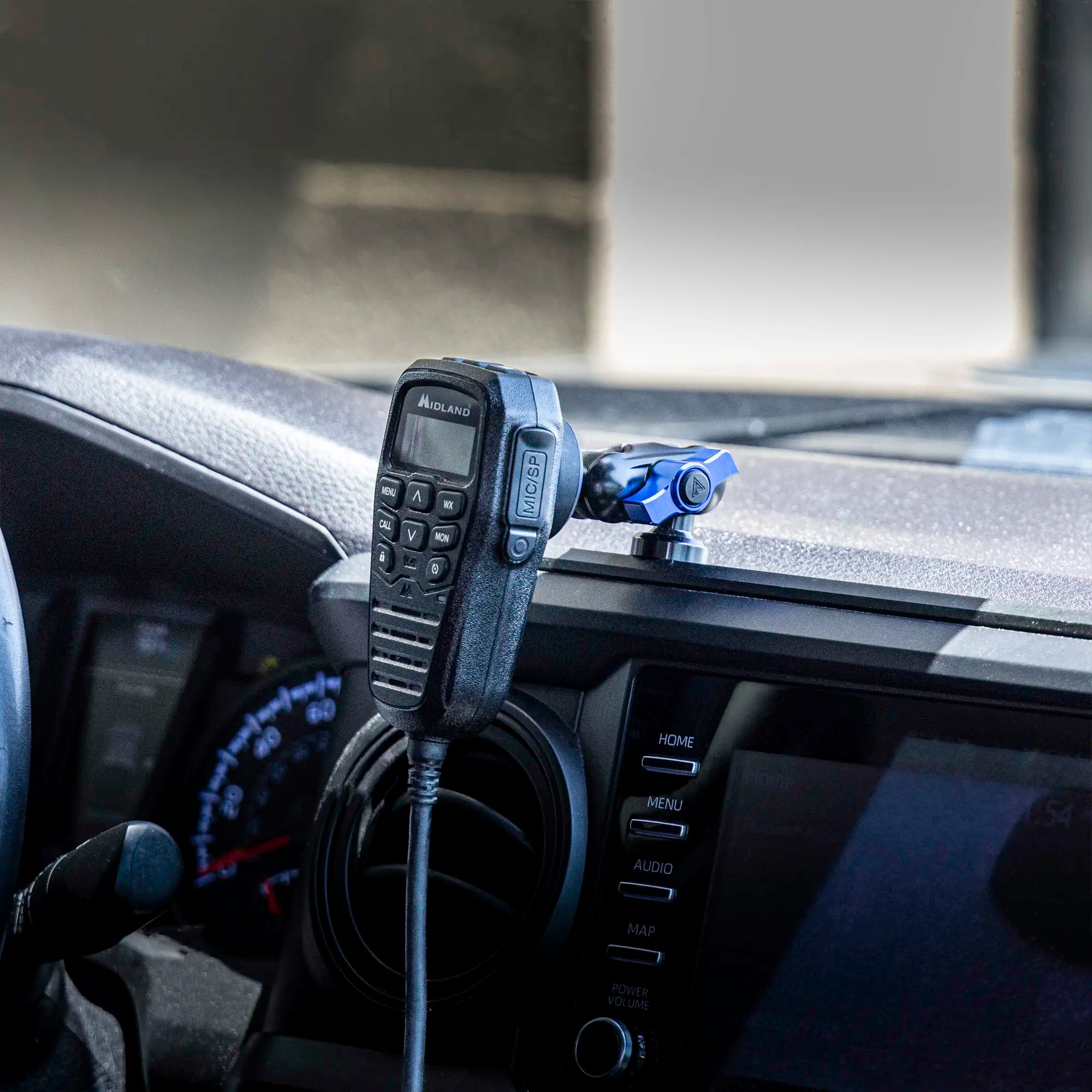 Toyota Tacoma Midland CB Radio Microphone Dash Mount with Blue Colored Knob