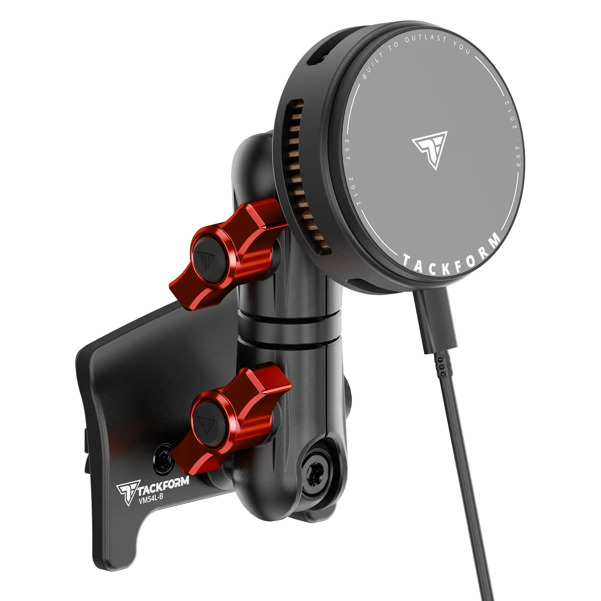 Product image of black Tacoma Phone Mount with 25W Qi Magnetic Phone Charger Compatible with MagSafe with active cooling and Red Billet Knobs