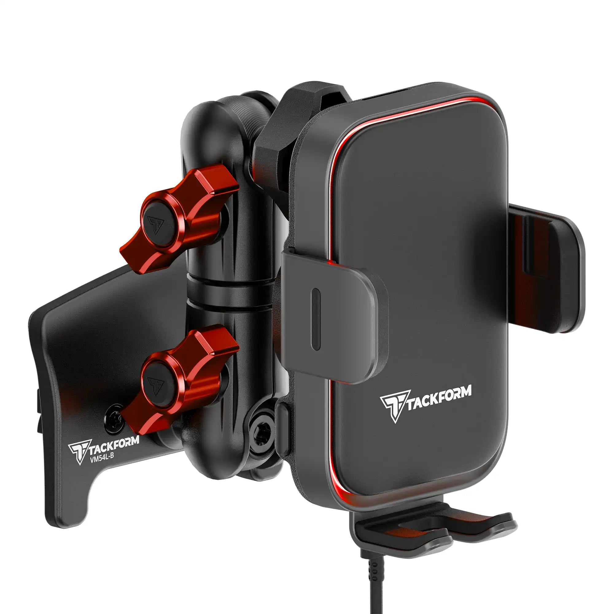 Product image of 2nd Gen Tacoma Phone Mount with Qi Wireless Charging Cradle with Customizable LED Accent Light and Red Billet Knobs
