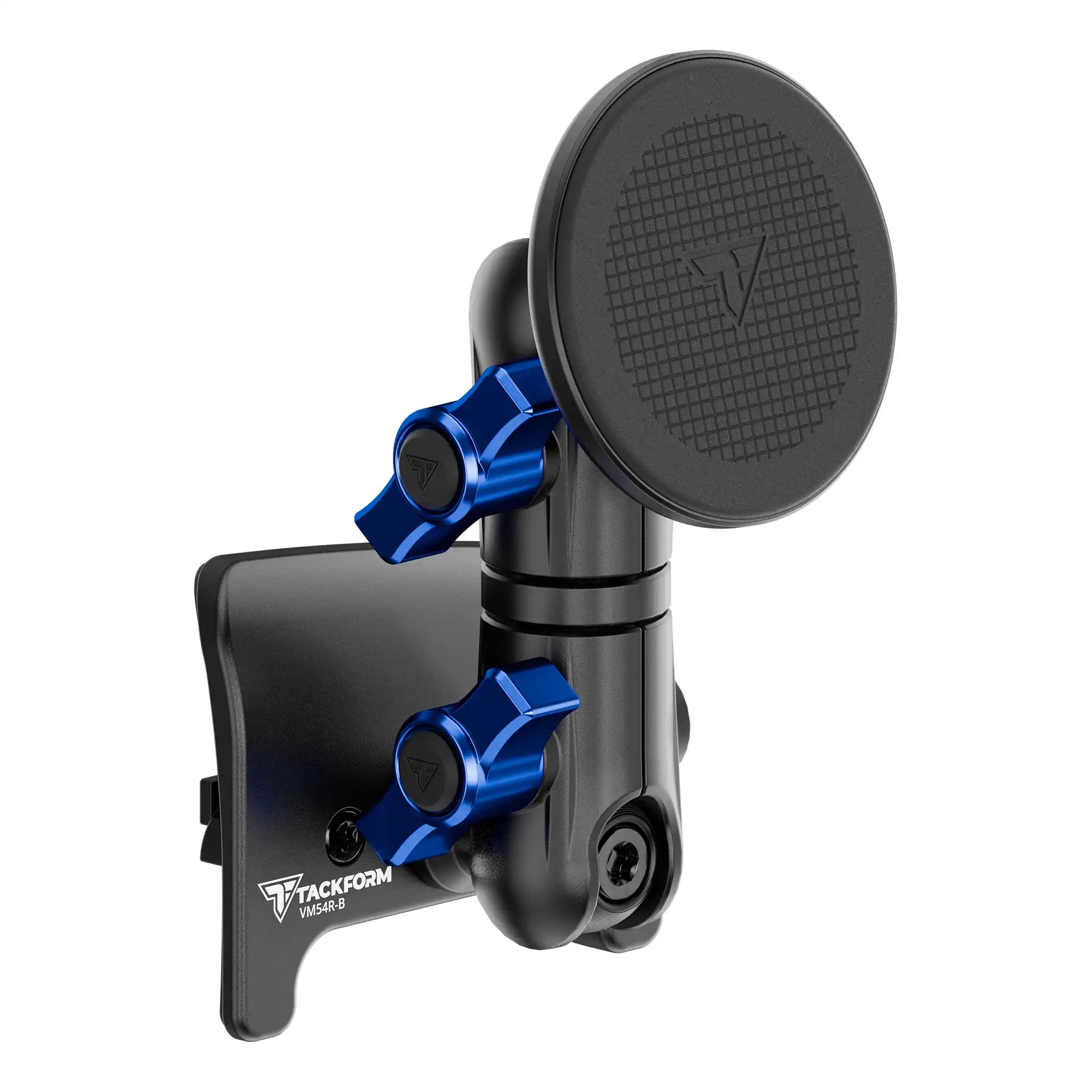 Product image of black Tacoma Phone Mount with iPhone MagSafe magnetic phone holder and blue billet knobs