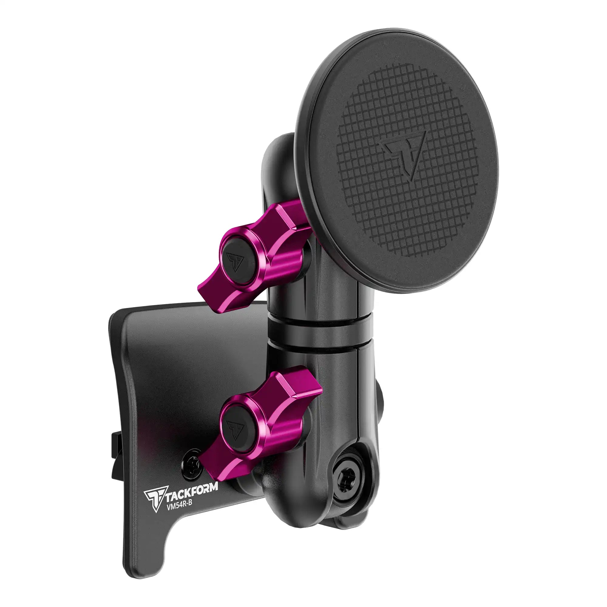 Product image of black Tacoma Phone Mount with iPhone MagSafe magnetic phone holder and pink billet knobs