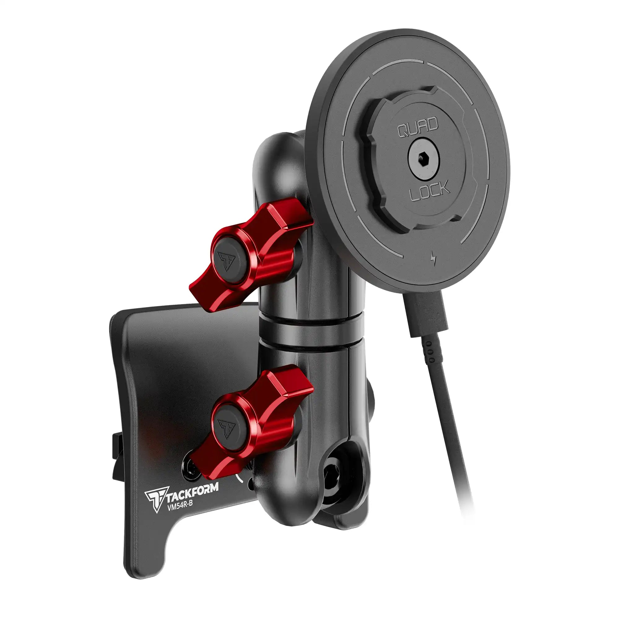 Product image of black Tacoma Phone Mount with Quad Lock MAG charging head and red billet knobs