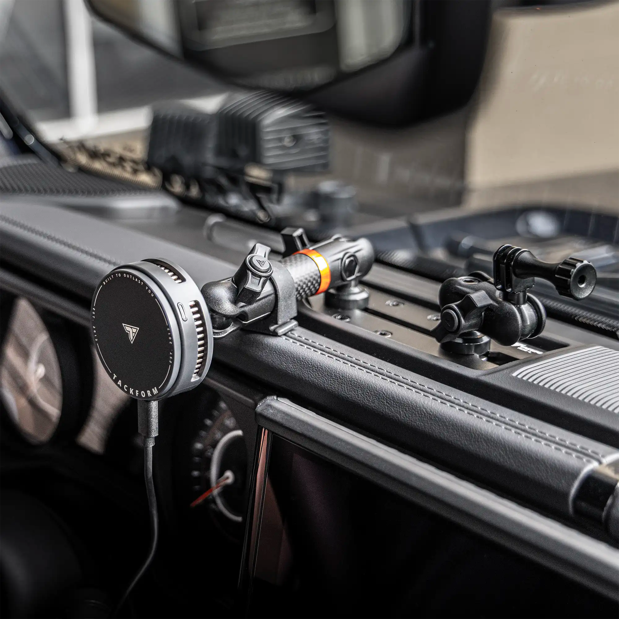 Tackform Jeep Wrangler Dash Kit with Magnetic Charging Magsafe Phone Mount Installed In Vehicle 
