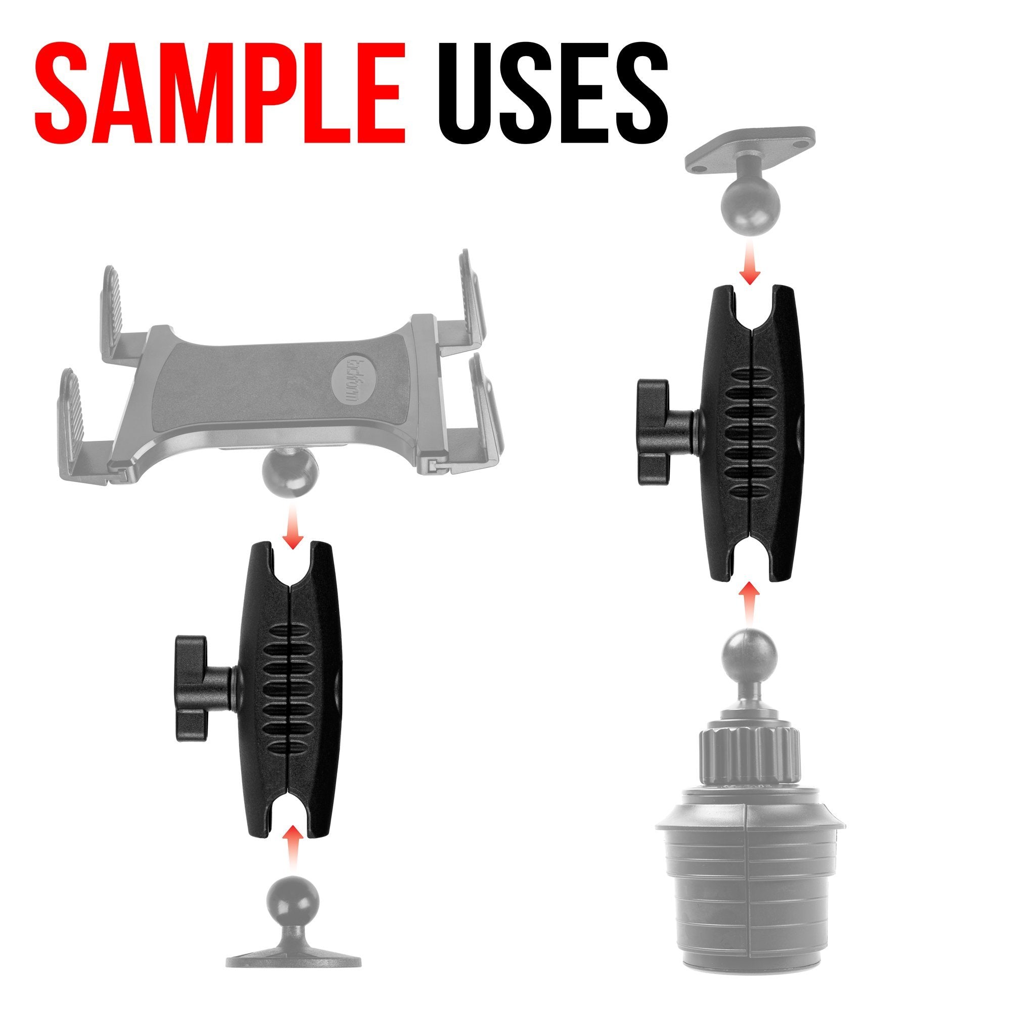 Arm | 3.75" Long | Composite Plastic | Dual 1"/25mm/B-Sized Ball Sockets