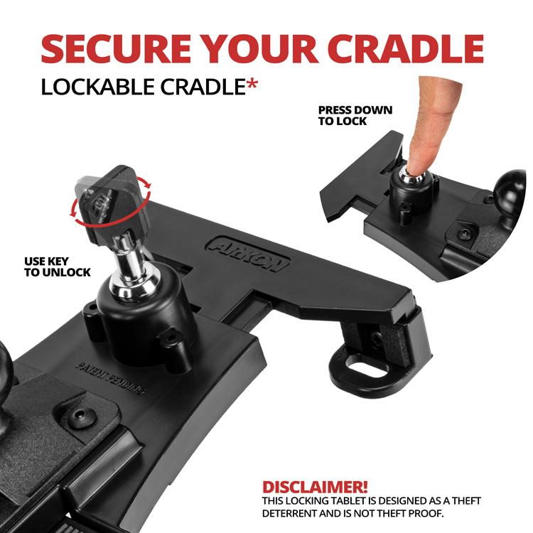 Locking Tablet Cradle | 1"/25mm B-Sized Ball Connection | Plastic