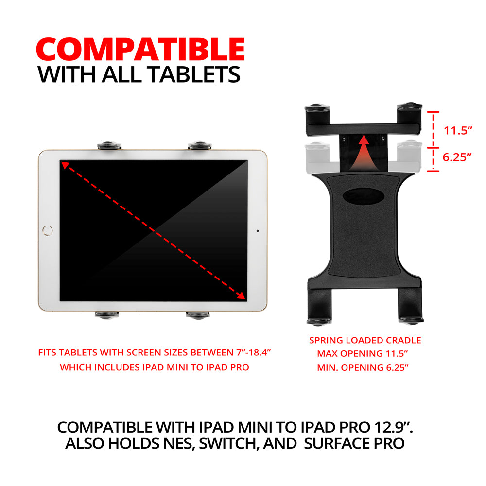Mega Clamp | Extra Long Arm | Spring Loaded Tablet Cradle | Heavy Duty