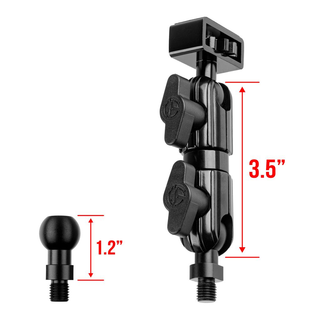 Black Motorcycle Camera Holder | Mirror Hole Mount - M10 x 1.25 Fine Thread Ball | 3.5" DuraLock™ Arm