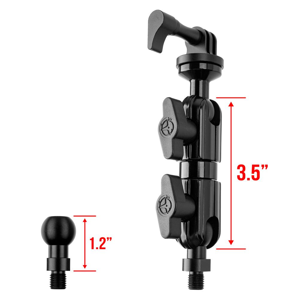 Black Motorcycle Action Camera Holder | Mirror Hole Mount - M10 x 1.25 Fine Thread Ball | 3.5" DuraLock™ Arm