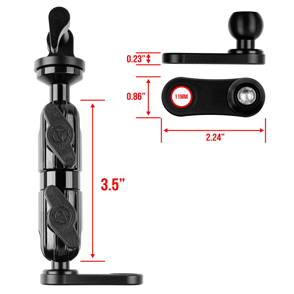 Black Motorcycle Action Camera Holder - Compatible with GoPro | Mirror Mount - Through Hole for M10 or 3/8" Bolt | 3.5" DuraLock™ Arm