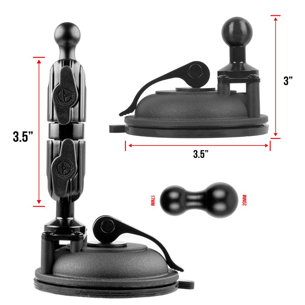 Suction Cup Mount | 3.5" Arm | 17mm Ball Compatible with Garmin
