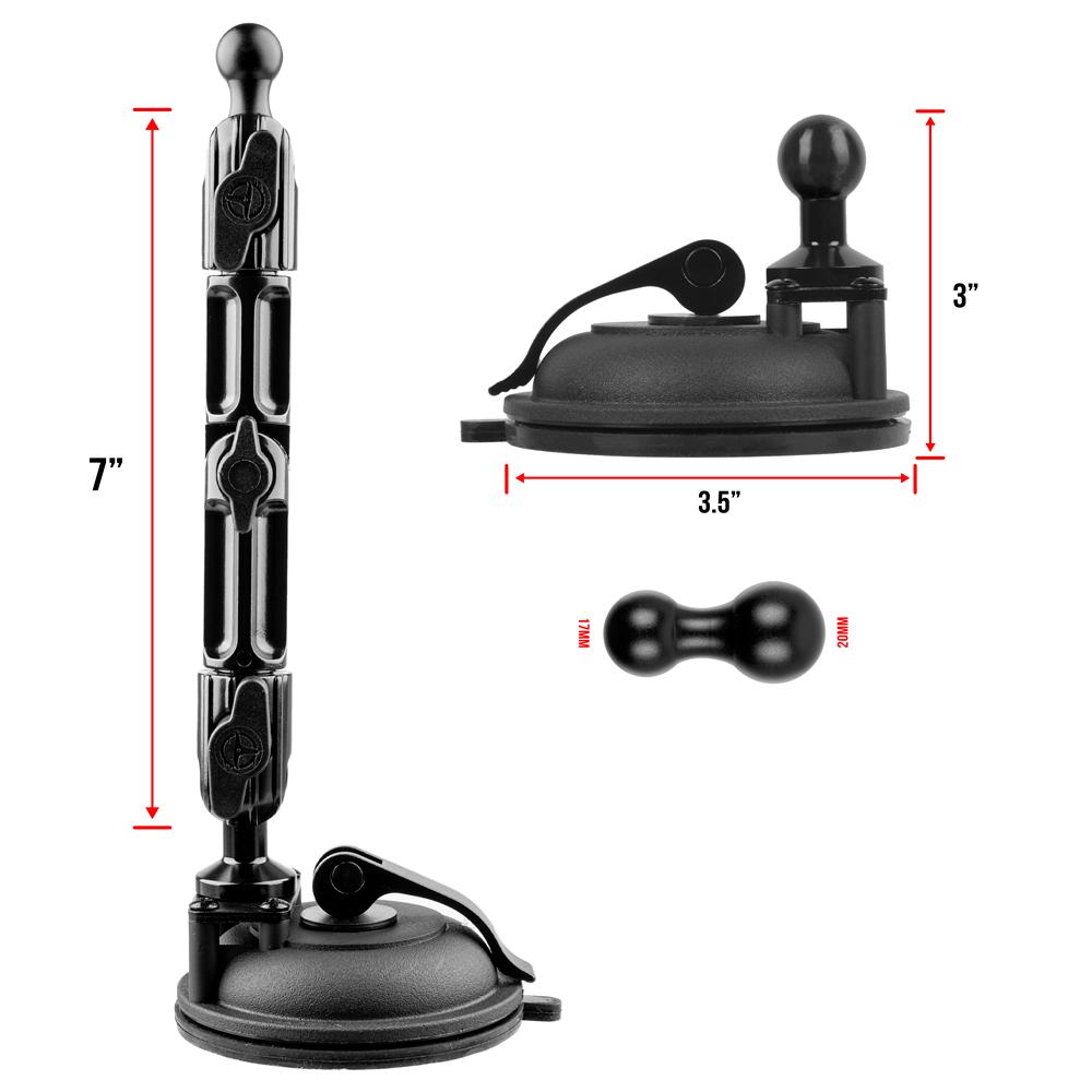 Suction Cup Mount | 7" Modular Arm | 17mm Ball Compatible with Garmin