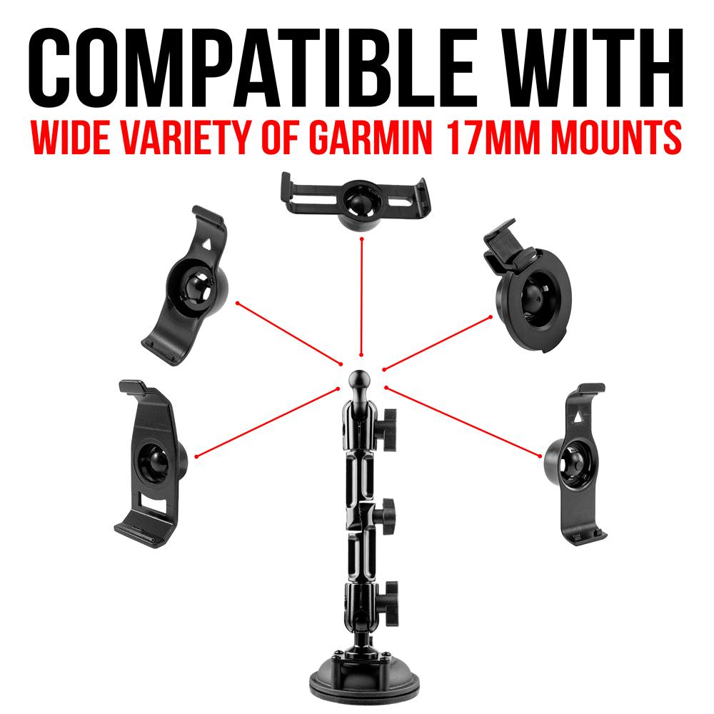 Suction Cup Mount | 7" Modular Arm | 17mm Ball Compatible with Garmin