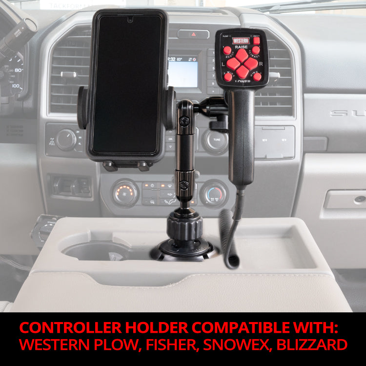 Commercial Grade Cup Holder Snow Plow Controller And Phone Mount Combo | Western Plow, Fisher, SnowEx, Blizzard | 6" Aluminum Tube Arm