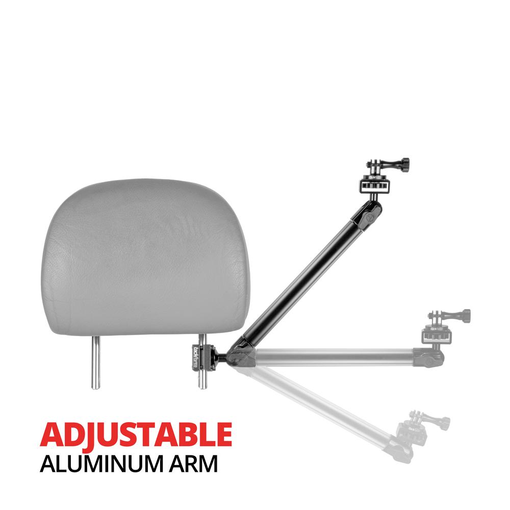 Headrest Mount for GoPro and Other Action Cameras | 11" Long Aluminum Shaft Arm | Enduro Series