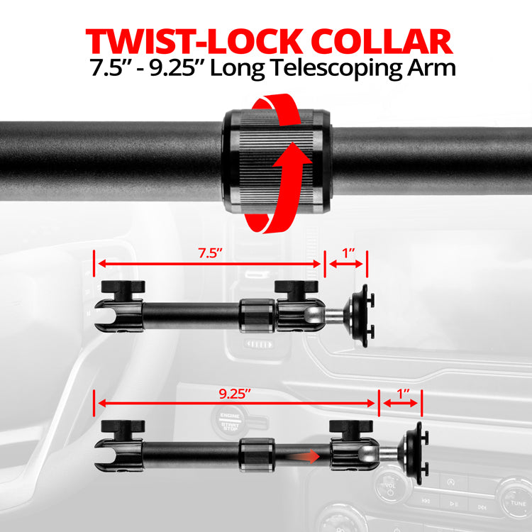 Dual-T Holder | 7.5"-9.25" Telescoping Arm | 20mm Fast Track™ Ball